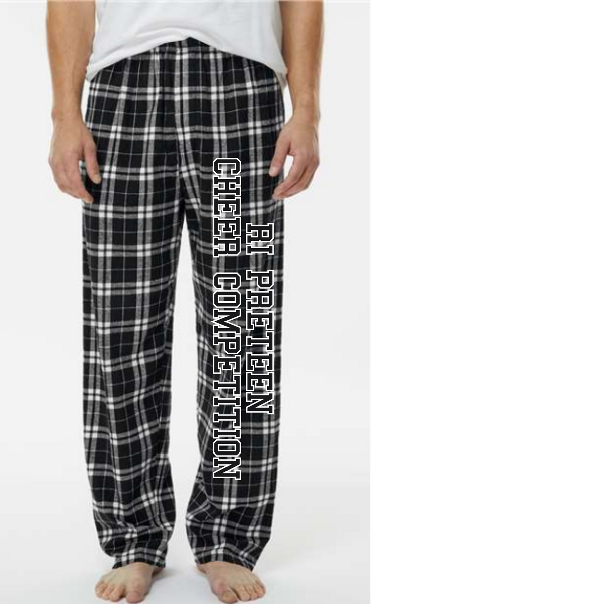 RIPT Cheer comp pajama pants logo and words