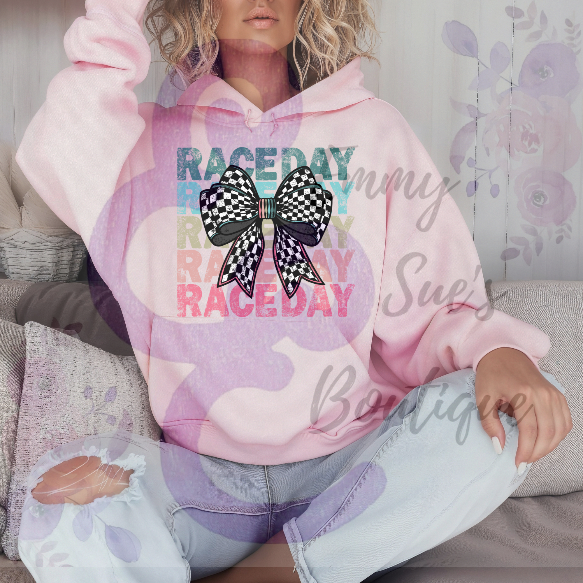 Multicolored Race Day with Flag